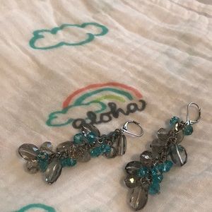 Gray and teal rhinestone earrings